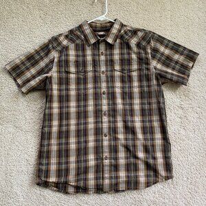 PrAna Men's Size L Short Sleeve Button Up Shirt Brown Plaid